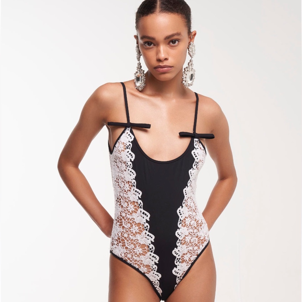 Black & White Lace One-Piece Swimsuit
